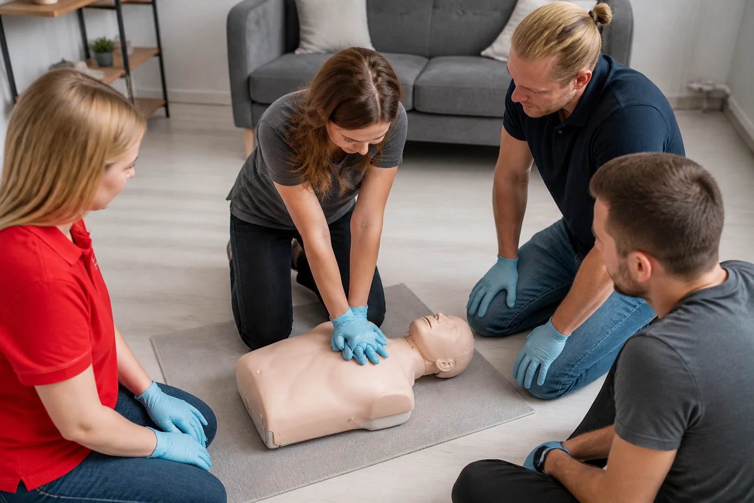 Participante practicando RCP durante una capacitación.