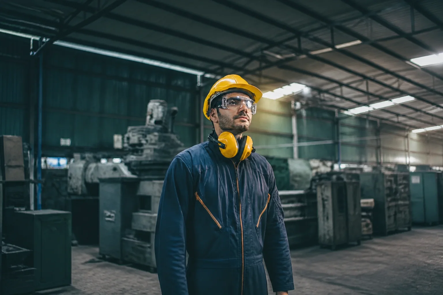Trabajador equipado para una operación industrial.